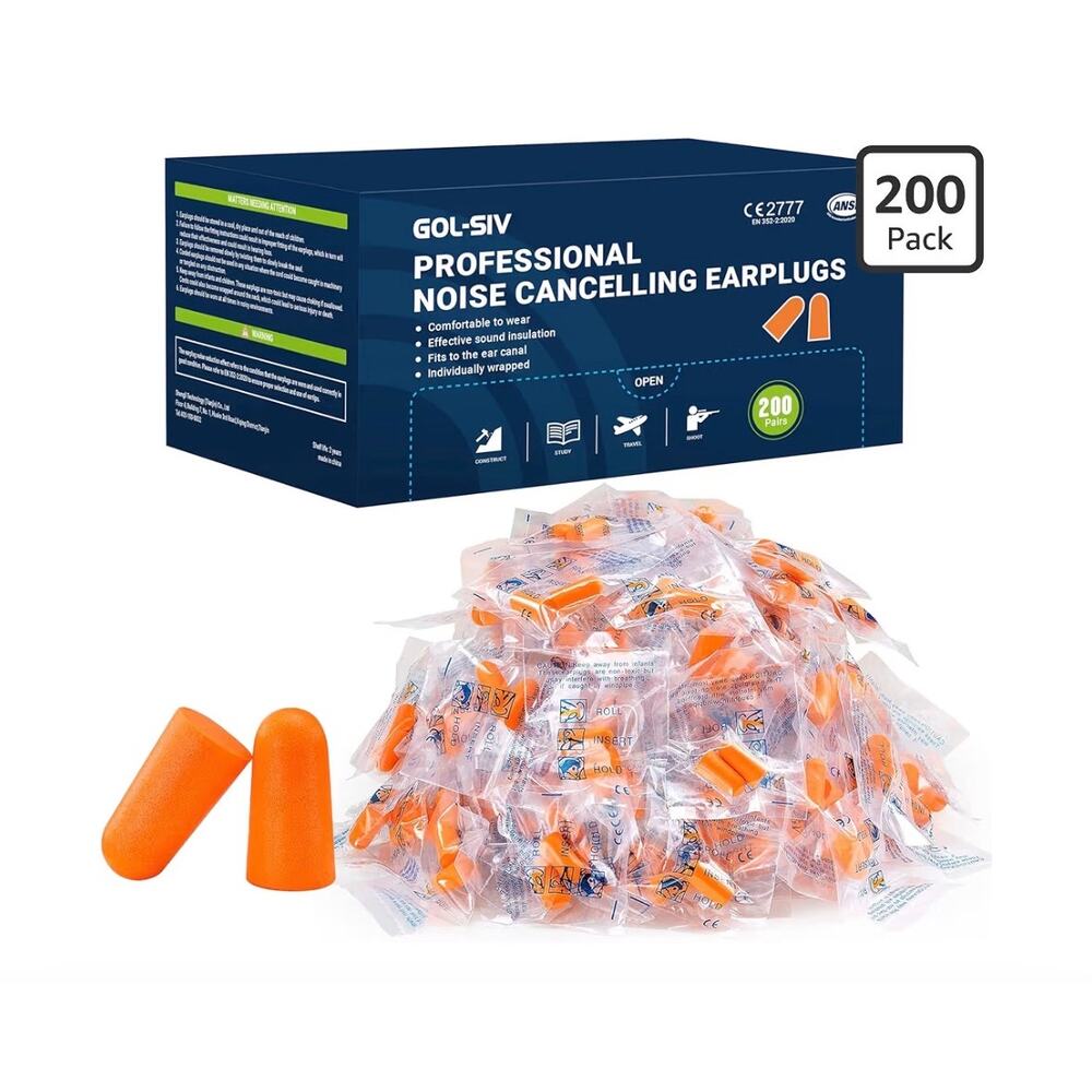 200 Pairs Foam Ear Plugs - 38dB(NRR 33dB) Noise Reduction Disposable Earplugs